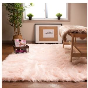 Faux Fur Light Pink Sheepskin Area Rug 2ftx3ft